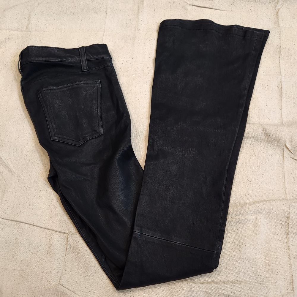 New Current/Elliott The Frontman Black Stretch Lamb Leather Pants Flare 27